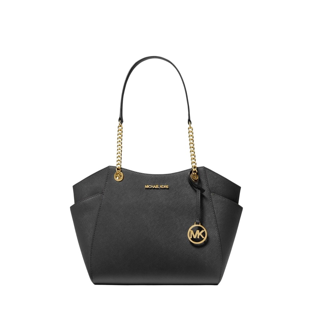 73. Jet Set Large Saffiano Leather Shoulder Bag in Black